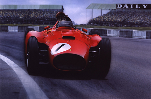 Juan Manuel Fangio (1911-1995) at Silverstone in 1956, driving the Scuderia Ferrari